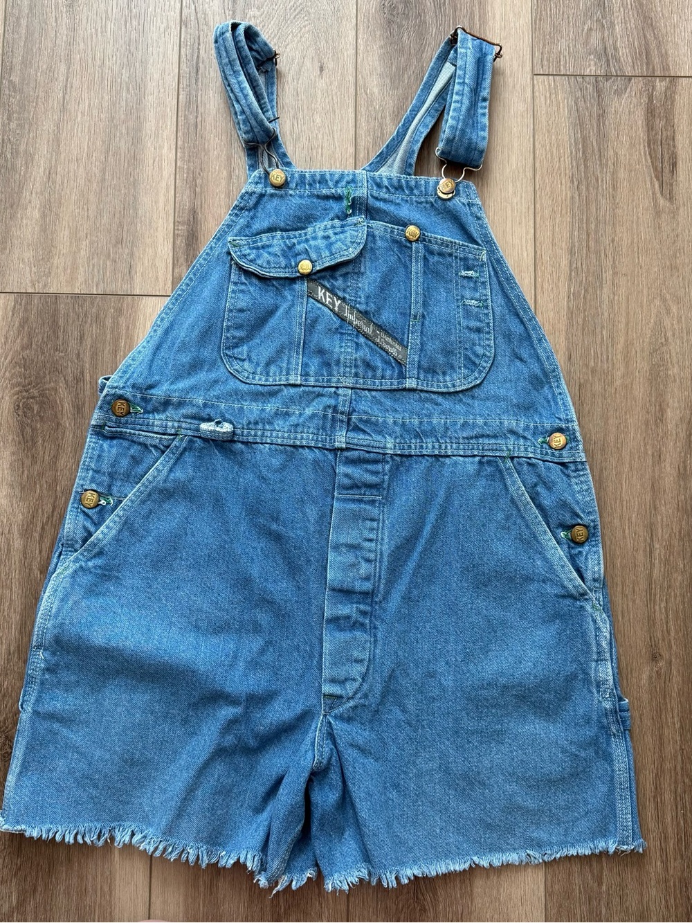 Vintage KEY Blue Denim Short Overalls Size 38